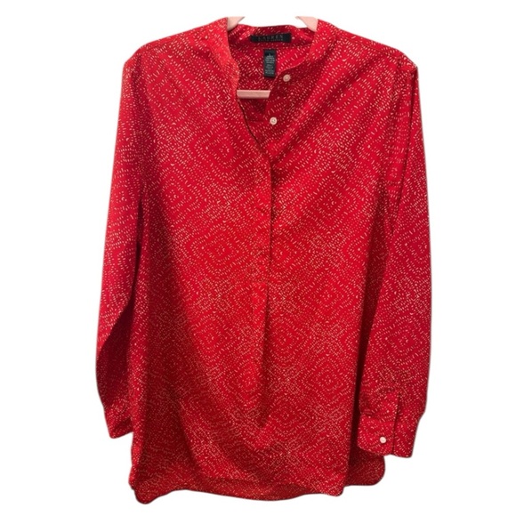 Lauren Ralph Lauren Red and Tan Patterned Tunic Blouse L - Picture 1 of 6
